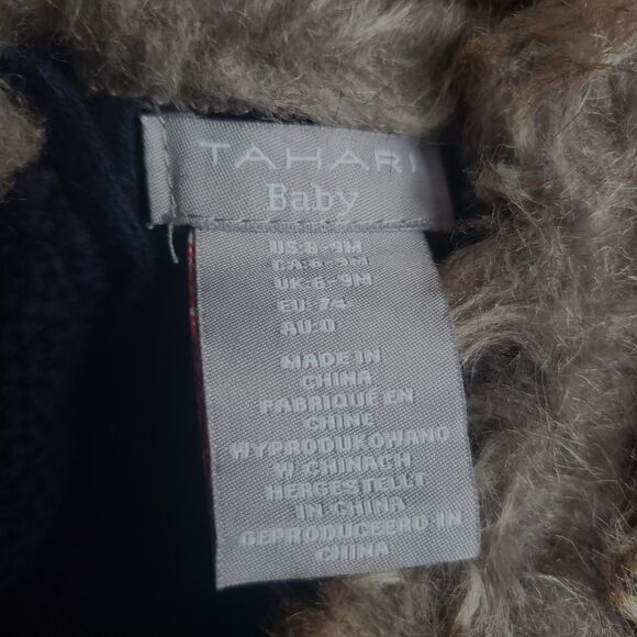 Tahari Baby Navy Sweater Dress w/Fur Collar Sz. 6-9 Months Portraits/Party - Picture 3 of 6